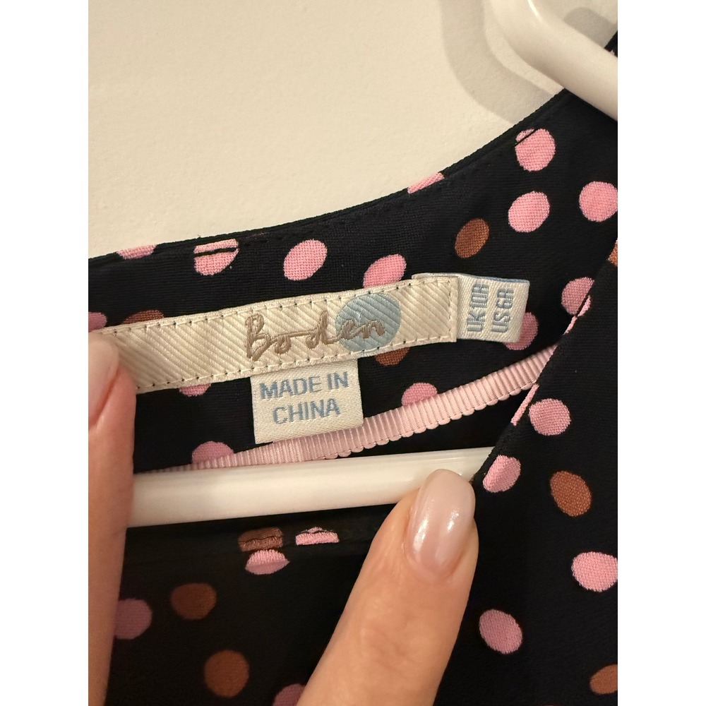 Boden Black Pink Polka Dot Bell Sleeve Sheath Dress US 6R UK 10R - Picture 3 of 5